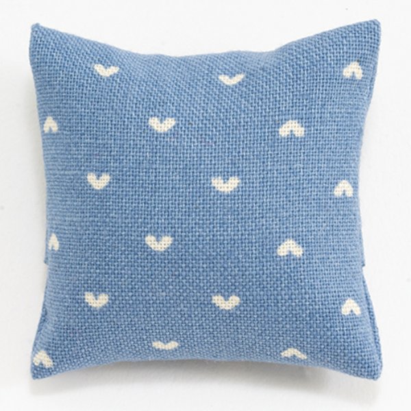 BB80025 Pillow for Dollhouse Miniature - Country Blue with White Hearts