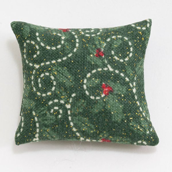 BB80042 Pillow for Dollhouse Miniature - Green Christmas Hearts Pattern