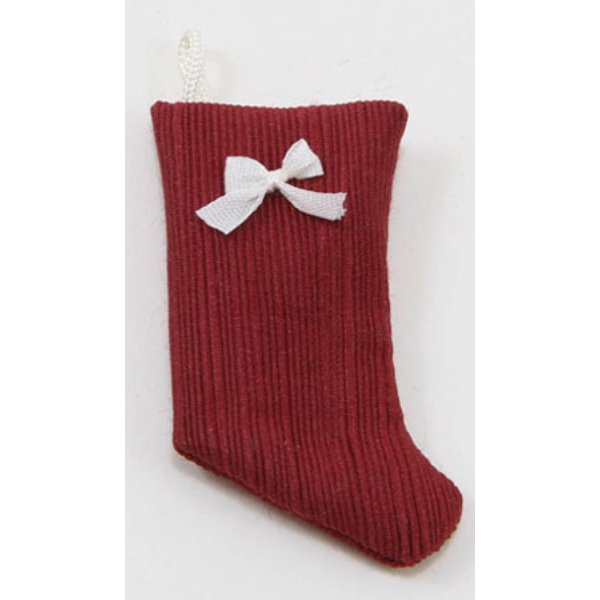 BB90004 Stocking for Dollhouse Miniature - Cranberry with White Bow