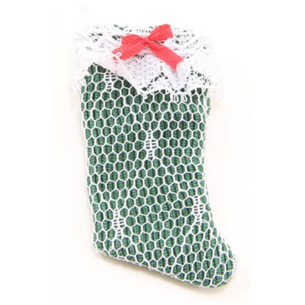 BB90009 Stocking for Dollhouse Miniature - Lace Over Green Fabric