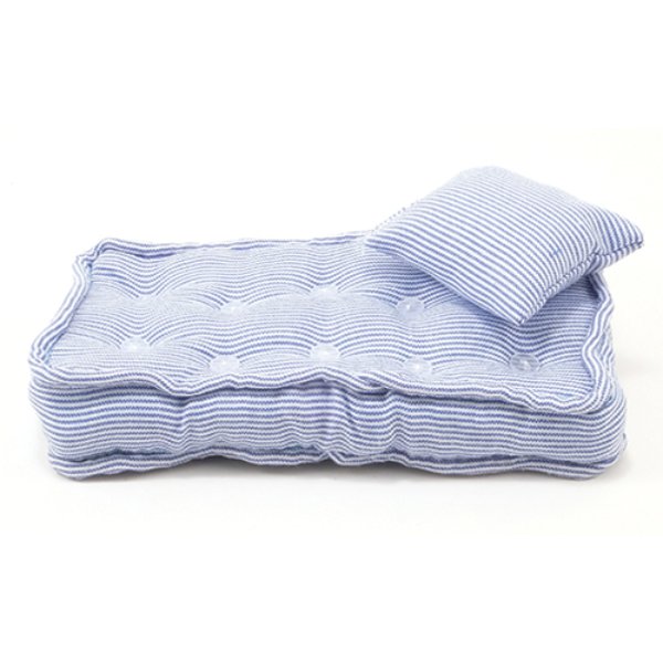 CLA99502 Single Mattress with Pillow for Dollhouse Miniature - Blue & White