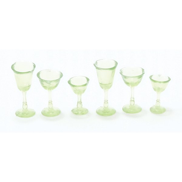 CB110TG Translucent Green Stemware Set for Dollhouse Miniature - 6 Piece