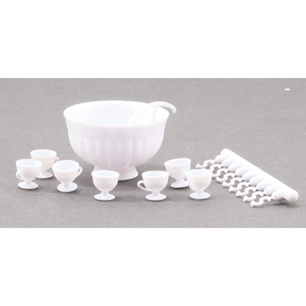 CB120W Punch Bowl Set for Dollhouse Miniature - White - 8 Piece
