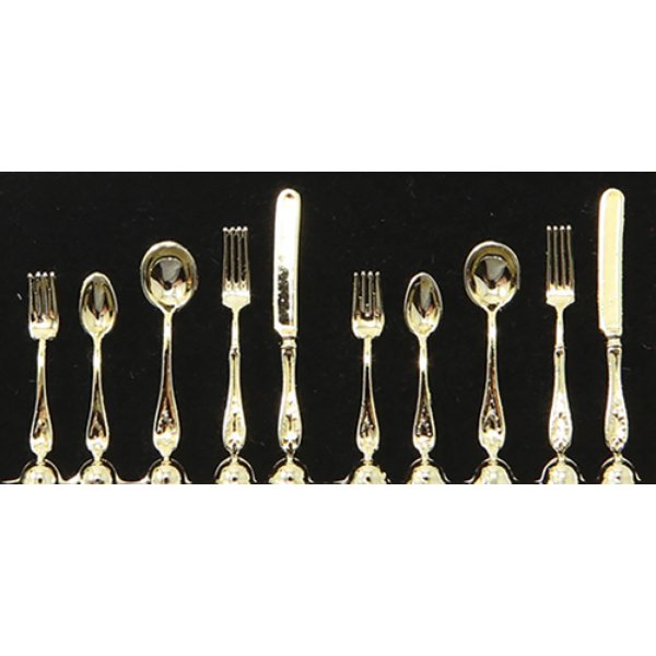 CB130GD Flatware for Dollhouse Miniature - Gold - Set of 2 - 5 Piece