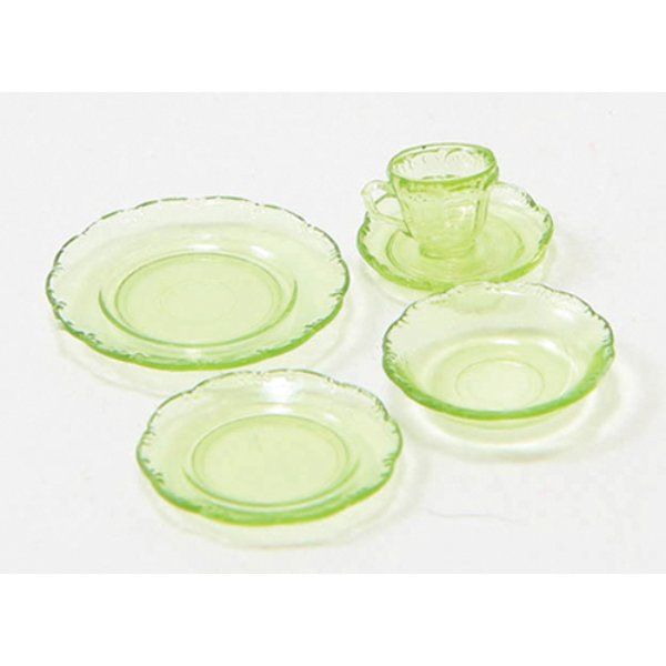 CB132G Depression Dish Set for Dollhouse Miniature - Green - 5 Piece