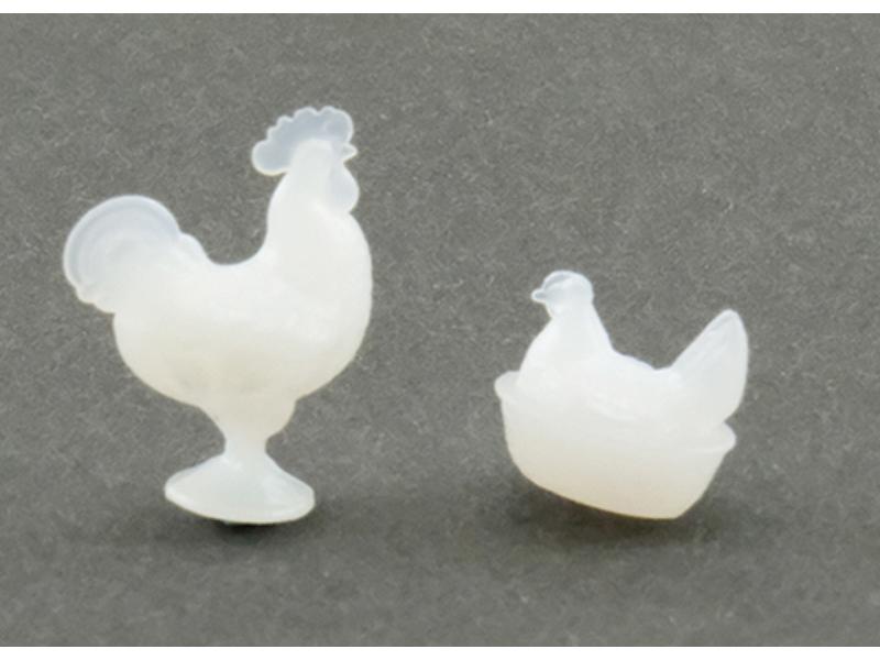 CB152 Rooster & Nesting Hen Figurines for Dollhouse Miniatures
