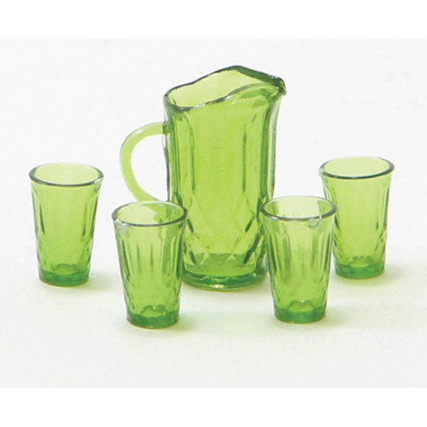CB88EG Pitcher with 4 Glasses for Dollhouse Miniature - Emerald Green