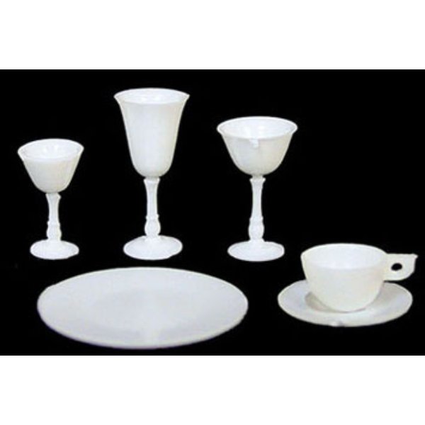 CB99-110W 4 Place White Dishes & Stemware Kit for Dollhouse Miniature - 24 Piece