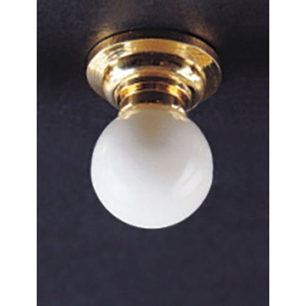 MH54006 3V LED Ceiling Lamp with Round White Globe with Wand for Dollhouse Miniature - Brass - CR1632 Battery Included