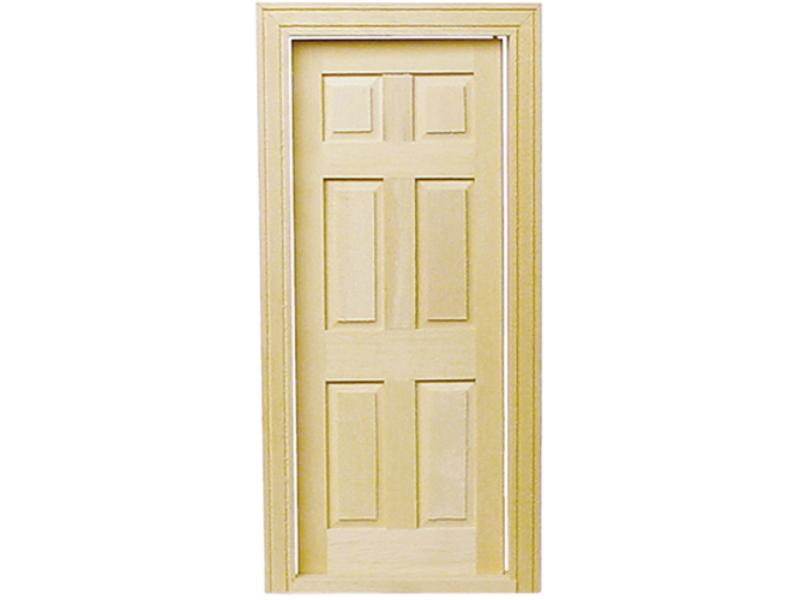 HW6007 Interior 6-Panel Door with Trim for Dollhouse Miniatures