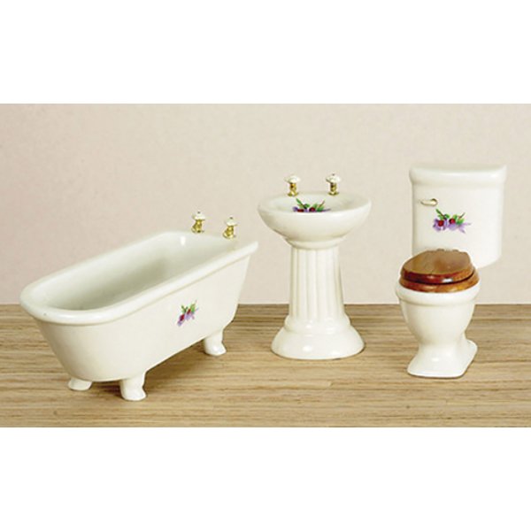 AZ00301 Bathroom Set with Decal for Dollhouse Miniature - 3 Piece