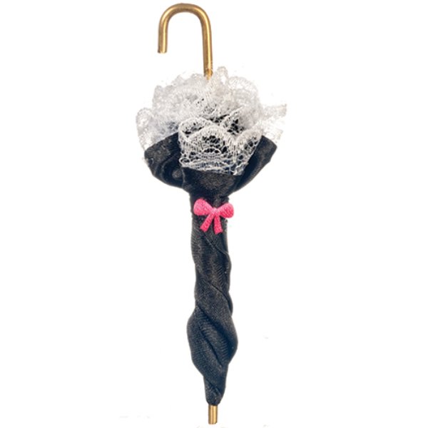 AZG7158 Victorian Umbrella for Dollhouse Miniature - Black