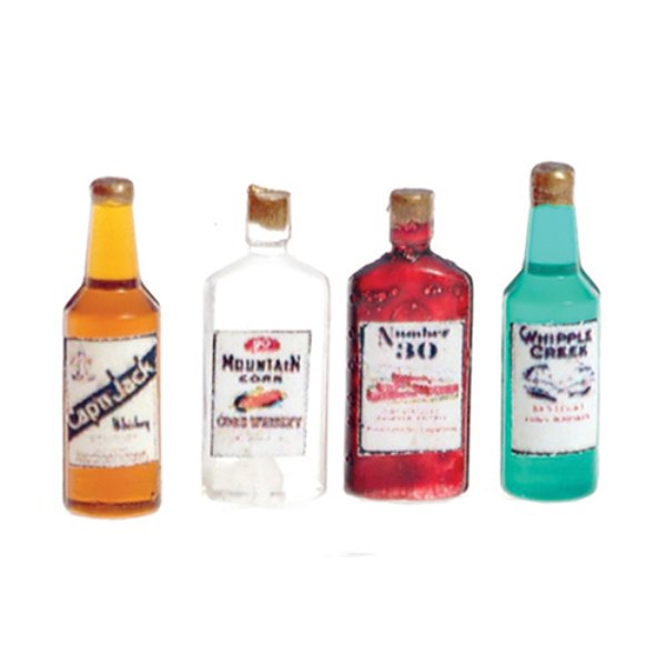 FR40314 Vintage Assorted Liquor Bottles for Dollhouse Miniature - 4 Piece