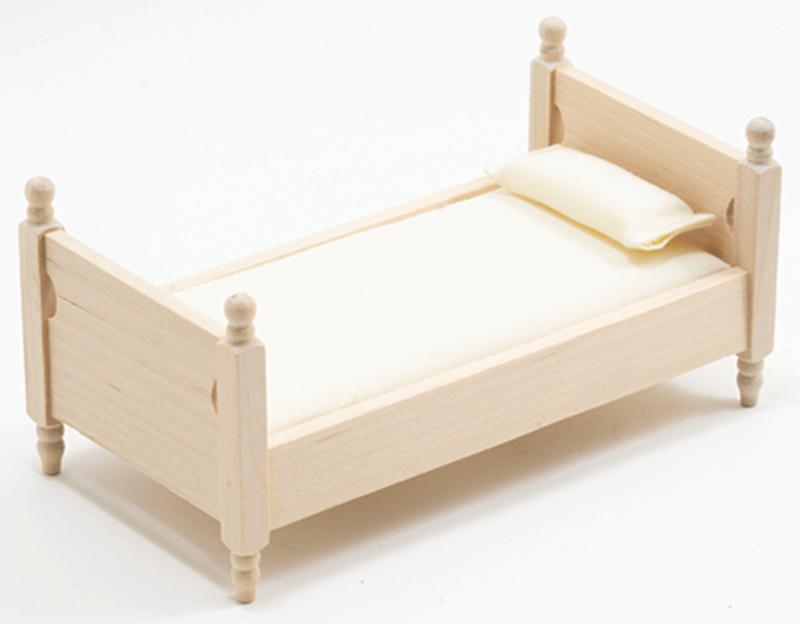 CLA08640 Bed with White Cover for Dollhouse Miniature, Unfinished