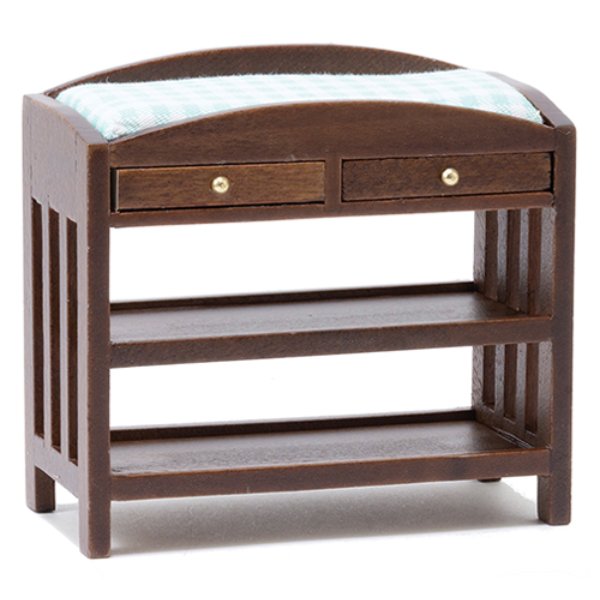 CLA10621 Slatted Changing Table for Dollhouse Miniature - Walnut with Blue Mattress