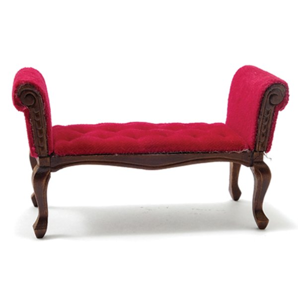 CLA10943 Settee for Dollhouse Miniature - Walnut with Red Fabric