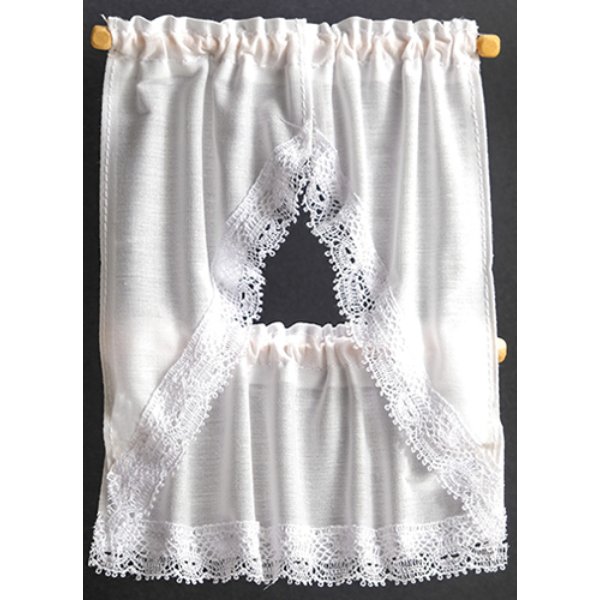 BB50602 Kitchen Curtains for Dollhouse Miniature - White