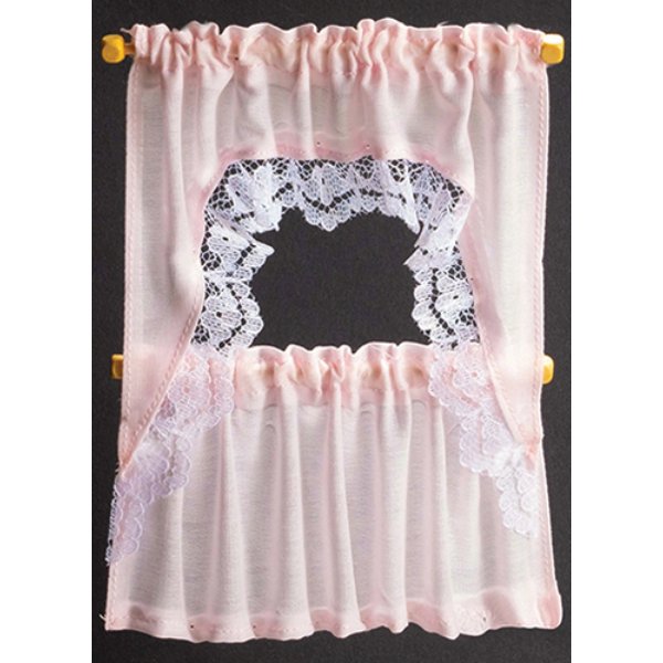 BB52405 Ruffled Cape Set Curtains for Dollhouse Miniature - Light Pink