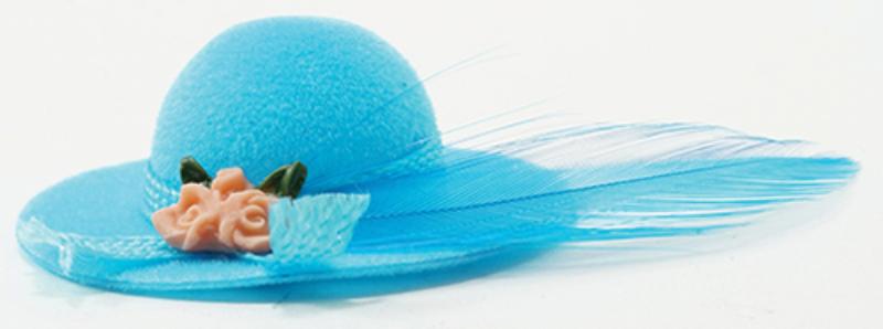 IM65181 Ladies Hat with Feather for Dollhouse Miniature, Turquoise