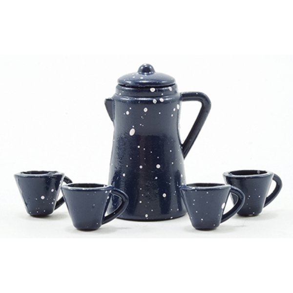IM65200 Blue Enamelware Coffee Set for Dollhouse Miniature - Pack of 6