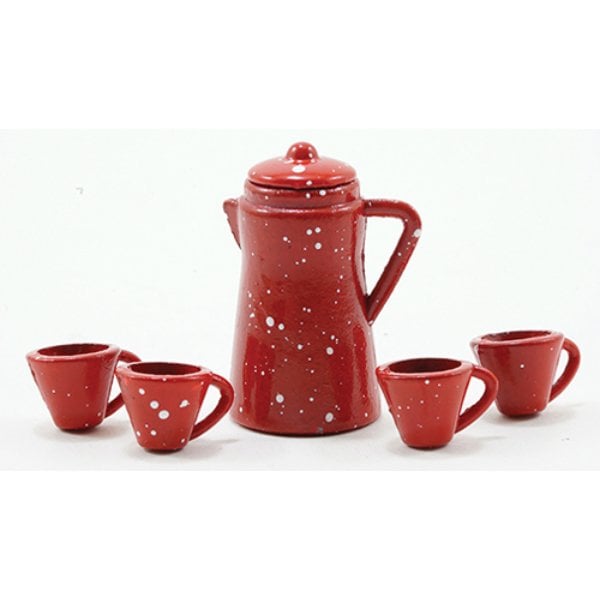 IM65205 Red Enamelware Coffee Set for Dollhouse Miniature - Pack of 6