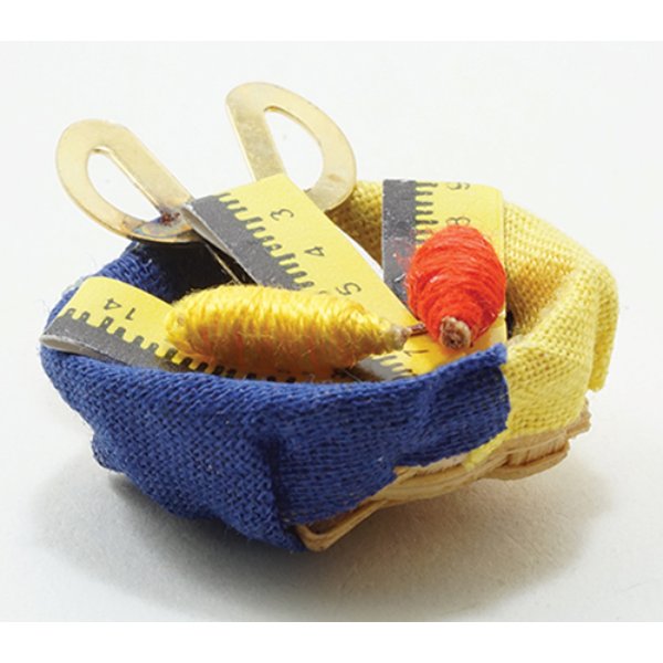 IM65535 Basket with Thread, Ruler & Scissors for Dollhouse Miniature