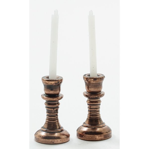 IM65576 Copper Candlesticks for Dollhouse Miniature - Set of 2