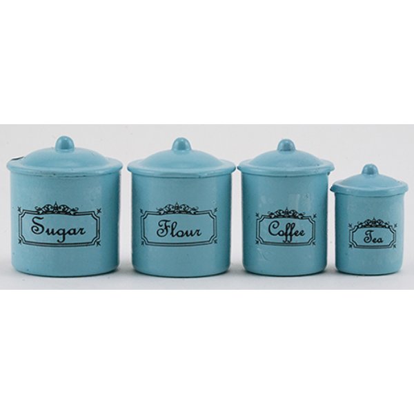 IM65600 Canister Set for Dollhouse Miniature - Turquoise - 4 Piece