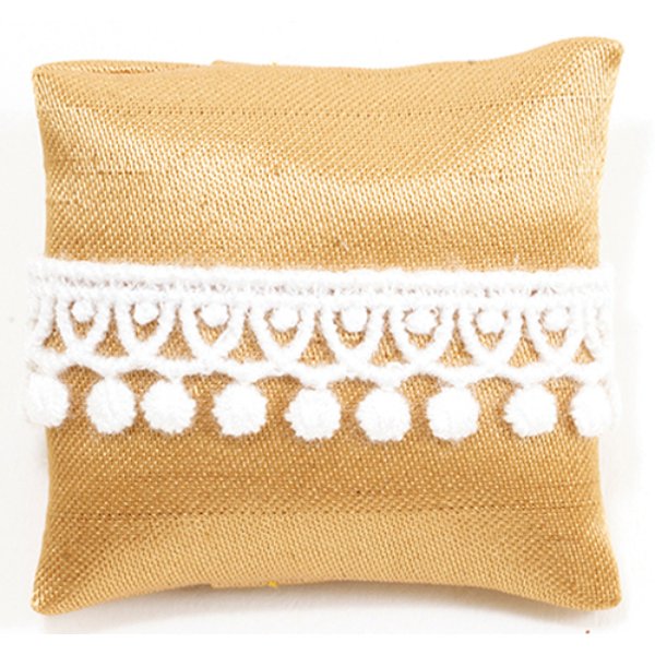 BB80007 Pillow for Dollhouse Miniature - Gold with White Lace Tassel