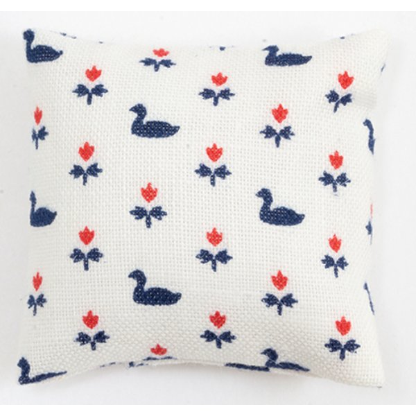 BB80024 Pillow for Dollhouse Miniature - White with Navy Blue Ducks