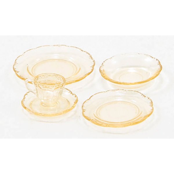 CB132A Depression Dish Set for Dollhouse Miniature - Amber - 5 Piece