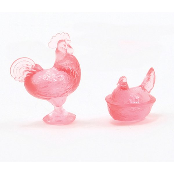 CB152P Rooster & Hen Figurines for Dollhouse Miniature - Pink