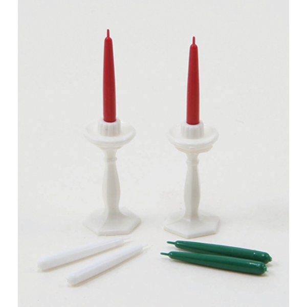 CB71 White Candlesticks with Candles for Dollhouse Miniature - 2 Piece