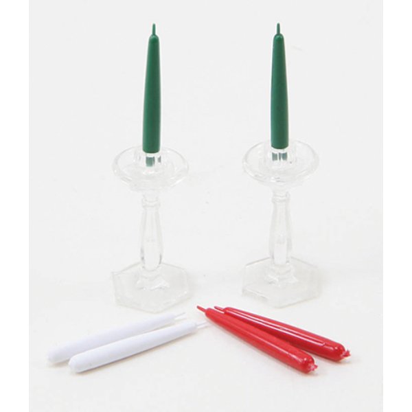 CB76 Crystal Candlesticks with Candles for Dollhouse Miniature - 2 Piece