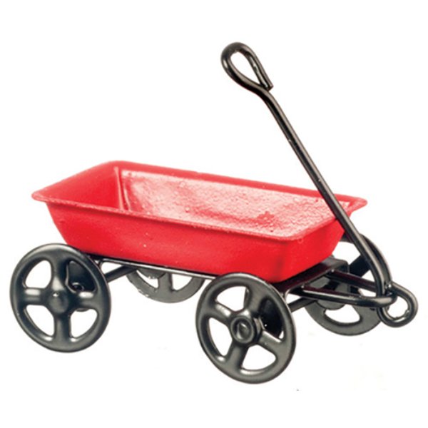 AZD6376 Metal Wagon for Dollhouse Miniature - Red - 0.5 in.