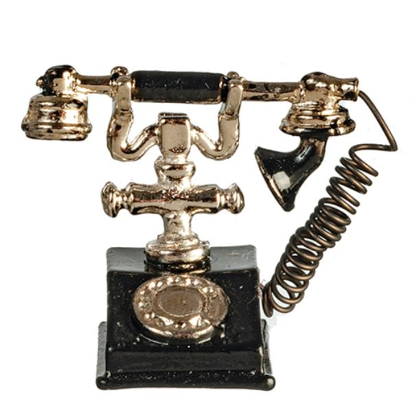 AZG8638 Classic Telephone for Dollhouse Miniature - Black