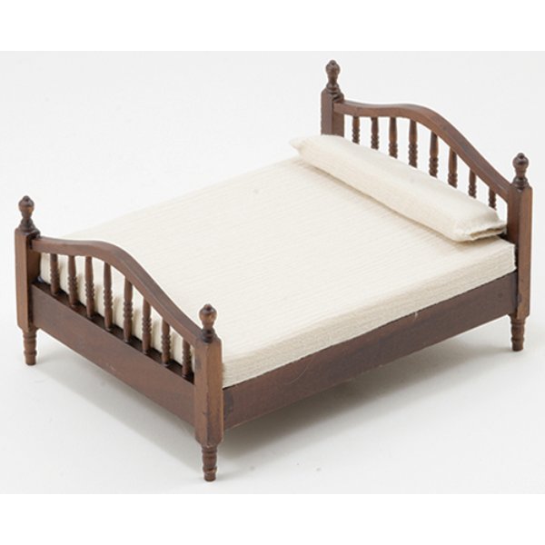 CLA10947   Fabric Double Bed for Dollhouse Miniature - Walnut