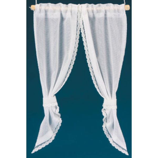 BB52112 Tie Back Demi Curtains for Dollhouse Miniature - White