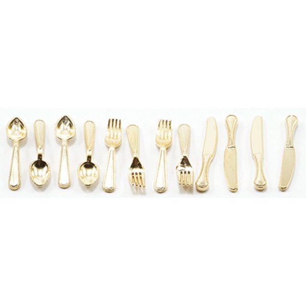 IM65336 Flatware Set for Dollhouse Miniature - Gold - 12 Piece