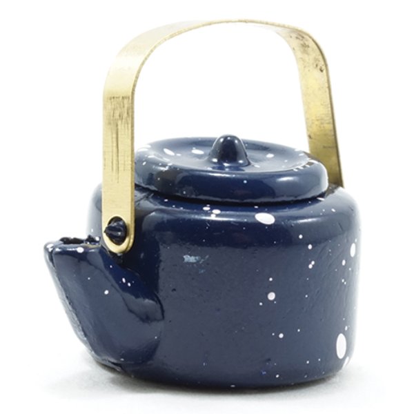 IM65397 Blue Spatterware Tea Kettle for Dollhouse Miniature