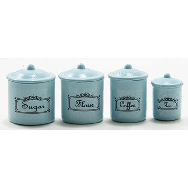 IM65612 Canister Set for Dollhouse Miniature - Blue - 4 Piece
