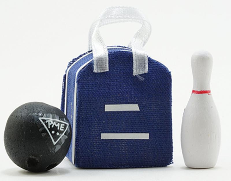 IM67062 Blue Bowling Bag with Ball & Pin for Dollhouse Miniature