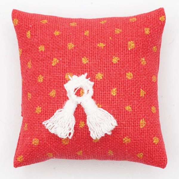BB80011 Pillow for Dollhouse Miniature - Red with Gold Dots
