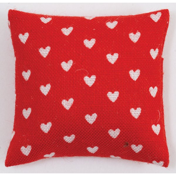 BB80029 Pillow for Dollhouse Miniature - Red with White Hearts