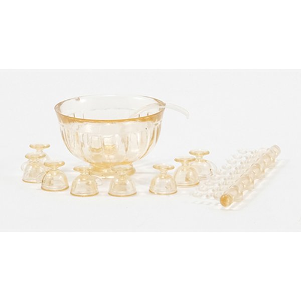 CB120A Punch Bowl Set for Dollhouse Miniature - Amber