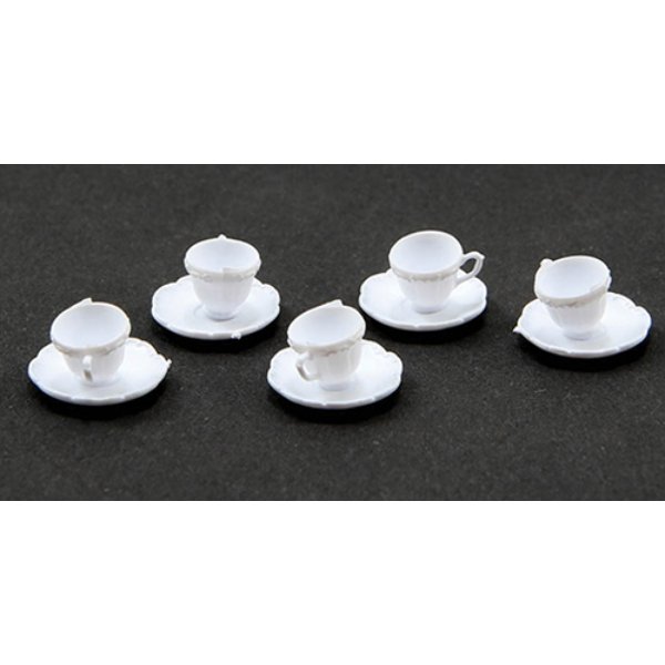 CB2719 Cups & Saucers for Dollhouse Miniature - White - 24 Piece