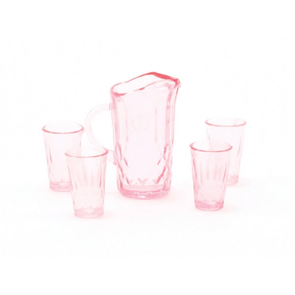 CB88P Pitcher with 4 Glasses for Dollhouse Miniature - Pink