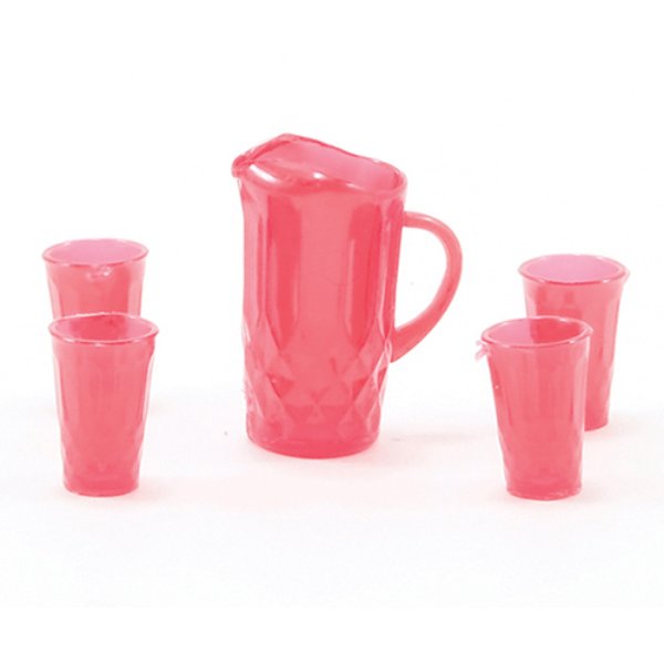 CB88R Pitcher with 4 Glasses for Dollhouse Miniature - Red