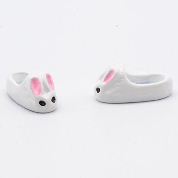 MUL3487 Bunny Slippers for Dollhouse Miniature - White with Pink