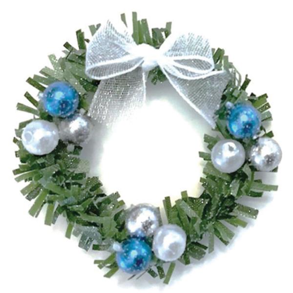 CLD6026 1.75 in. Elegant Wreath, Green, Shiny Blue & Shiny Silver
